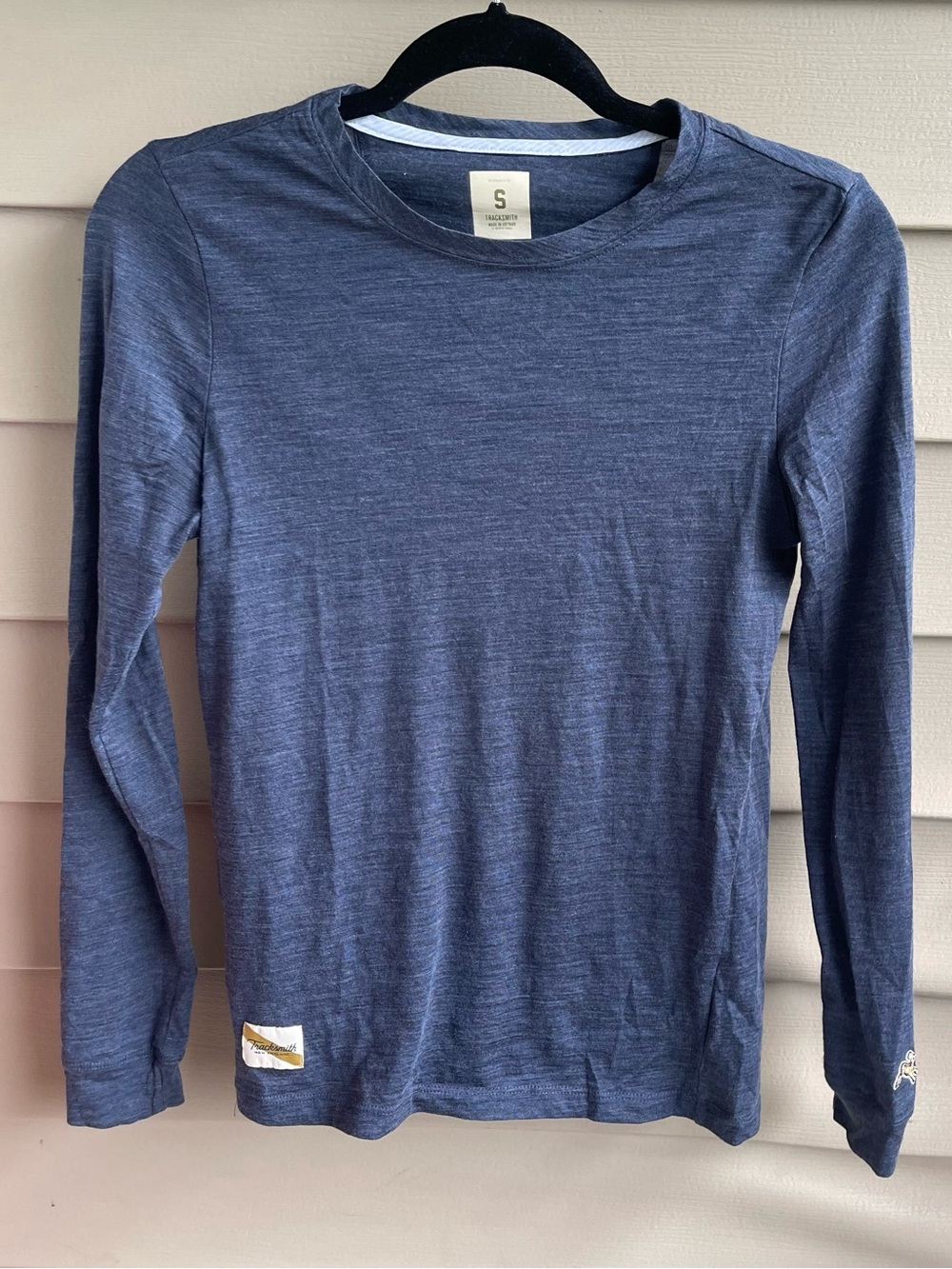 Tracksmith Harrier Long Sleeve Shirt Small Womens Merino Wool Blue Running